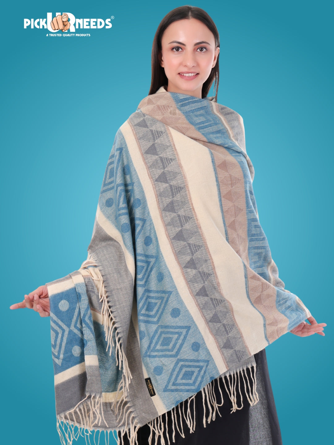 Pick Ur Needs Premium Winter Woolen Shawl for Women  Soft & Warm Ethnic Design Stole with Tassels  Stylish Warm Wrap for Winter & Parties